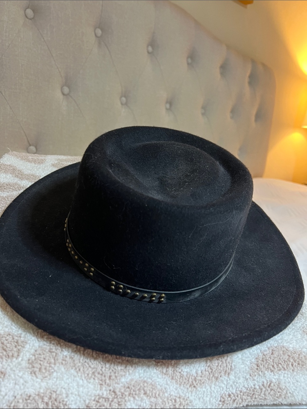 Black 100% Wool Rancher Hat | Leather Studded Band | One Size | Boutique Style